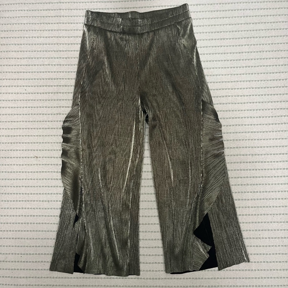 Stelen Gold Metallic Plisse Ruffle Pants